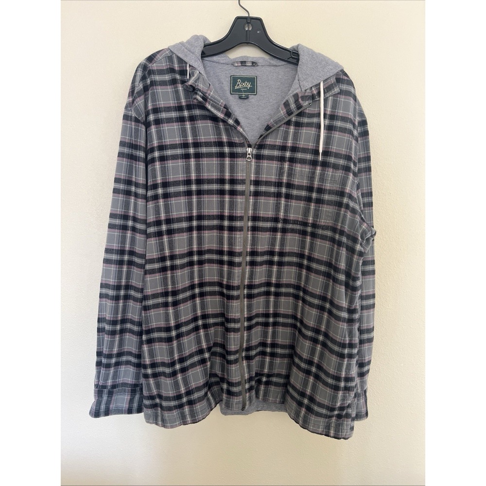 Bixby Nomad Flannel Jacket Men XL Gray Plaid Full Zip Hoodie MGW30269 Muted